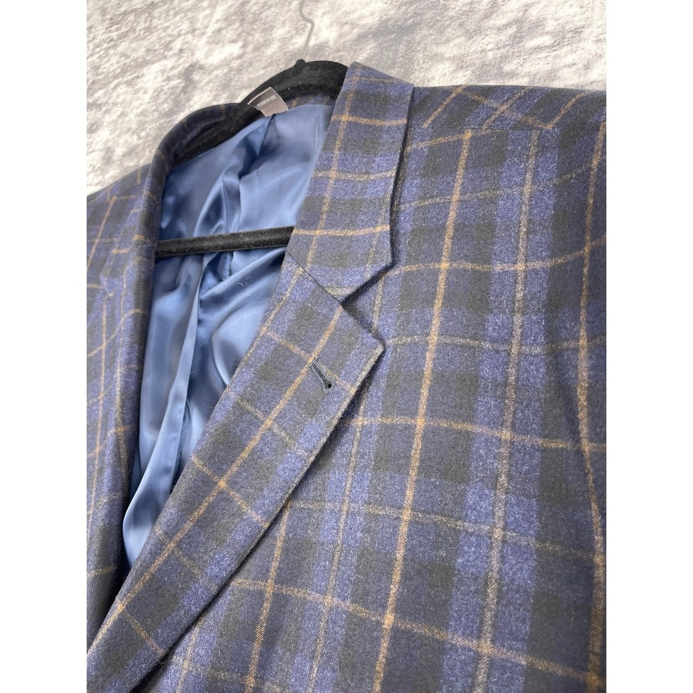 Oak Hill Premium Wool Blazer Men 56R Blue Plaid Grid Italian Marzotto Sport Coat - Picture 5 of 10